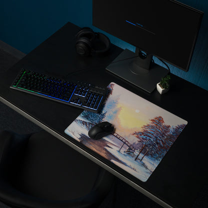 Impressionist Winter Forest Mouse Pad - Winter Forest Blue Desk Gaming Impressionist Mood Serene Contemporary Desk Print