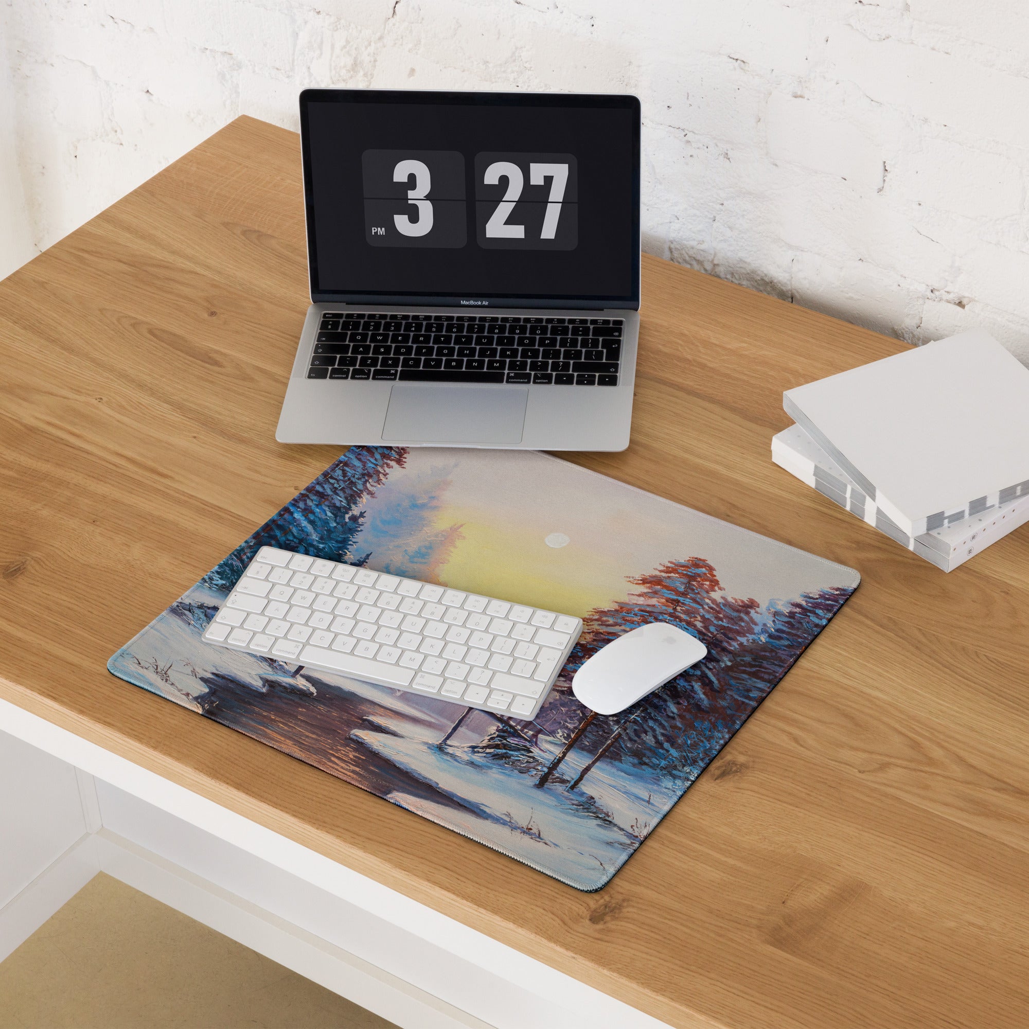 Impressionist Winter Forest Mouse Pad - Winter Forest Blue Desk Gaming Impressionist Mood Serene Contemporary Desk Print