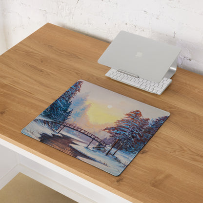 Impressionist Winter Forest Mouse Pad - Winter Forest Blue Desk Gaming Impressionist Mood Serene Contemporary Desk Print