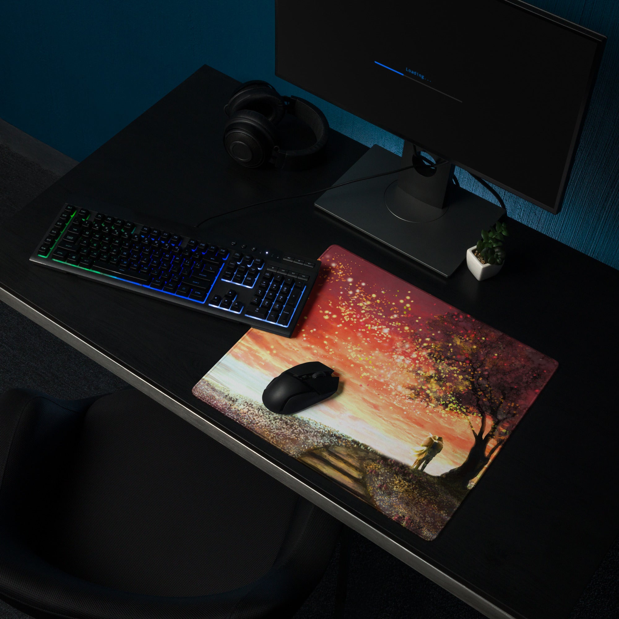 Dreamy Sunset Lantern Beach Pad - Sunset Lantern Beach Scene Orange Pink Blue Desk Gaming Romantic Coastal Beach Photo