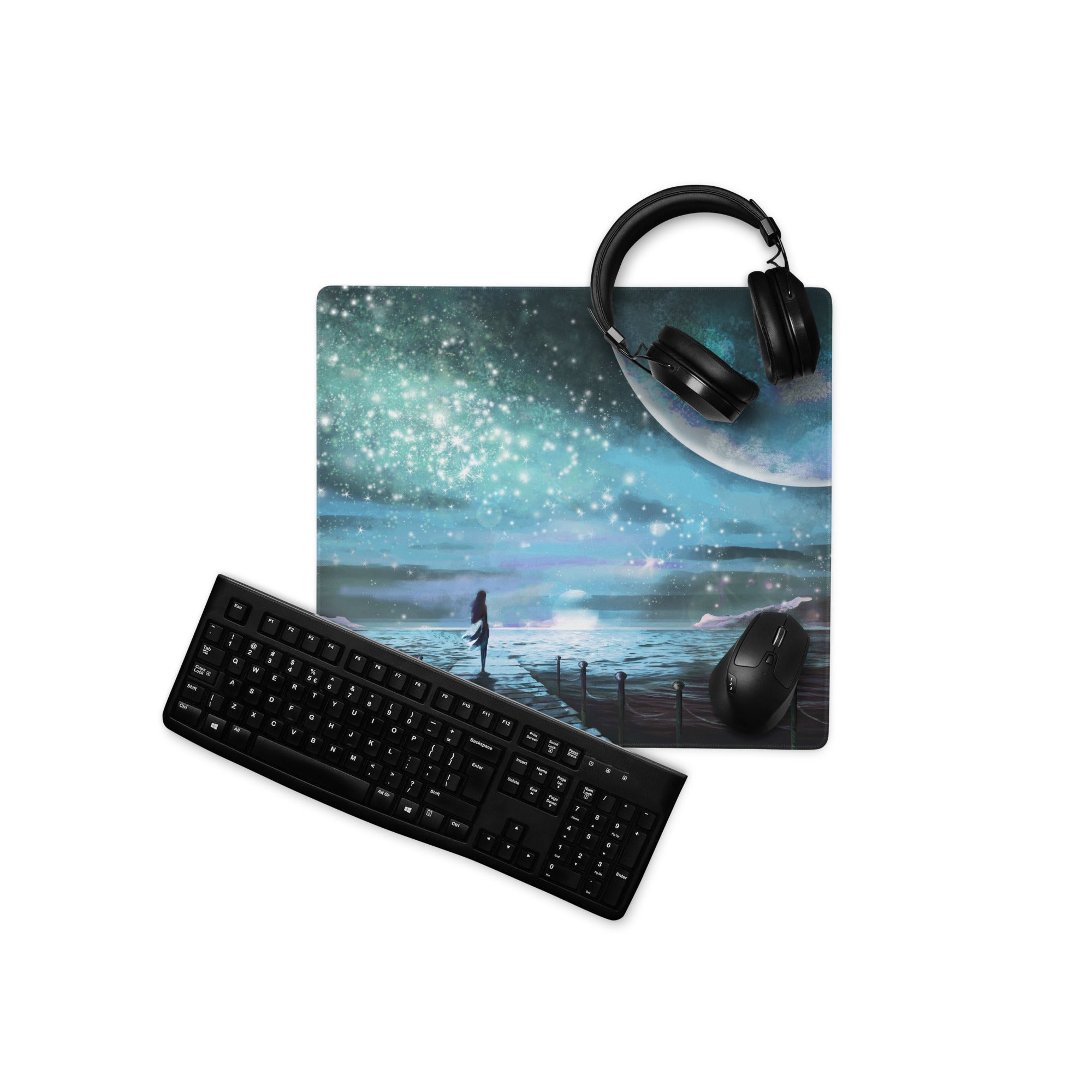 Nebula Night Gaming Mouse Pad - Gaming Mouse Pad Blue Teal Desk Dreamy Mood Modern Decor Non Slip Digital