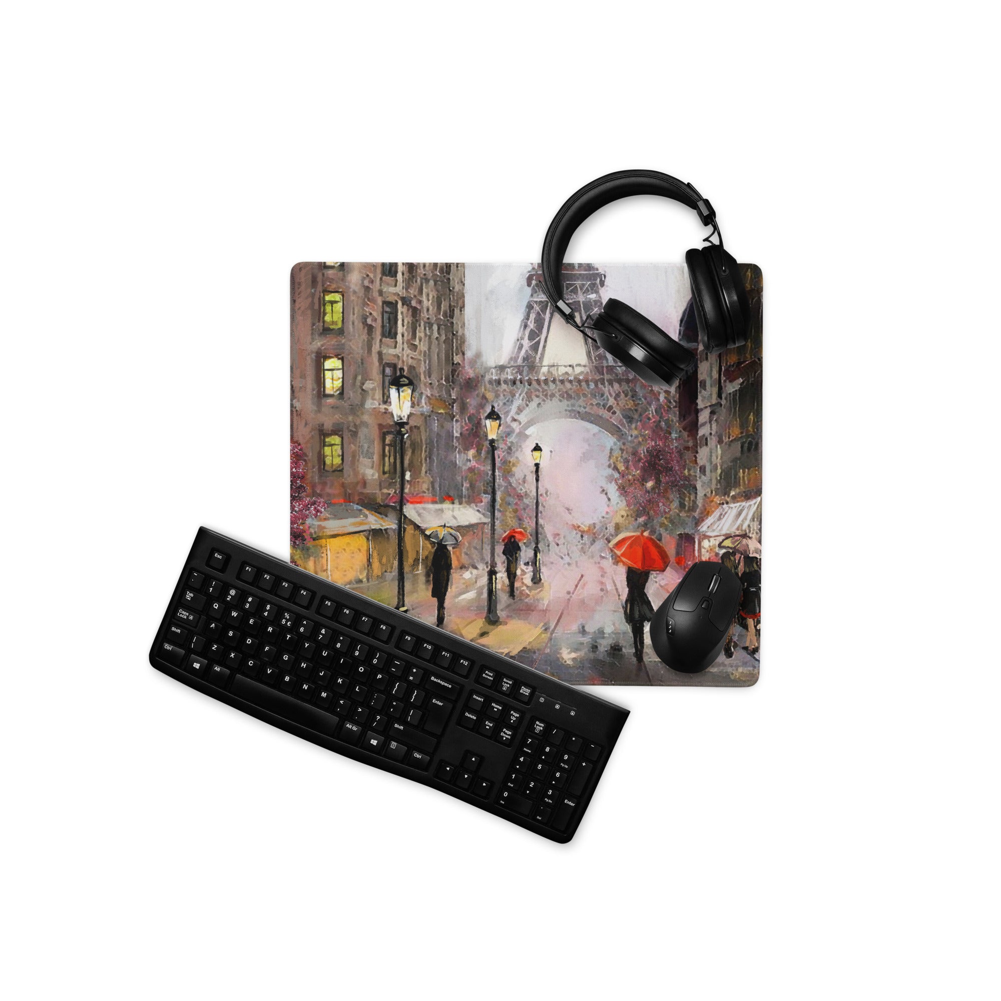 Urban Rain Cityscape Mouse Pad - City Street Night Blues And Pinks For Desk Impressionist Mood Cozy Cinematic; Decor Modern Urban; Niche Gaming Desk Pad; Medium Digital Painting