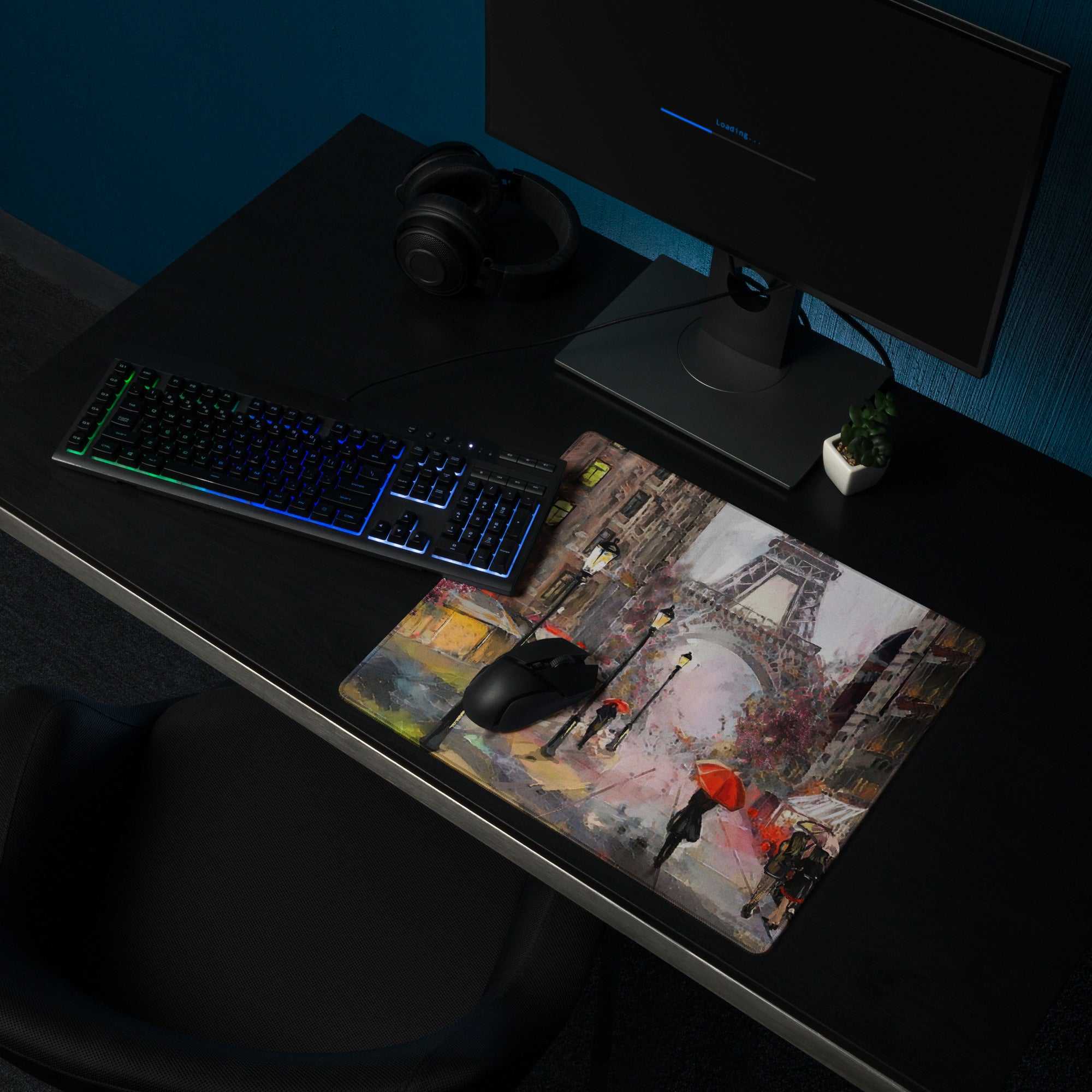 Urban Rain Cityscape Mouse Pad - City Street Night Blues And Pinks For Desk Impressionist Mood Cozy Cinematic; Decor Modern Urban; Niche Gaming Desk Pad; Medium Digital Painting