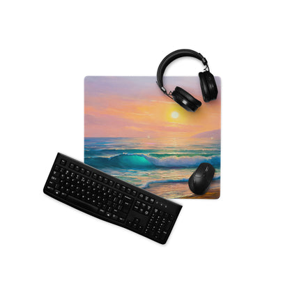Sunset Seascape Gaming Mousepad - Gaming Mouse Pad Sunset Hues Pink Blue Desk Calm Mood Minimal Decor Niche Oil Painting