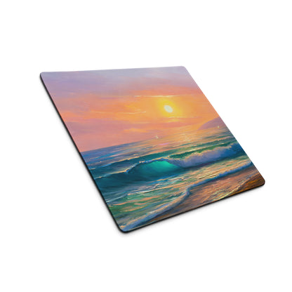 Sunset Seascape Gaming Mousepad - Gaming Mouse Pad Sunset Hues Pink Blue Desk Calm Mood Minimal Decor Niche Oil Painting