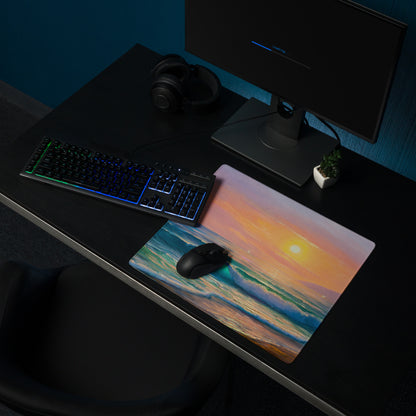 Sunset Seascape Gaming Mousepad - Gaming Mouse Pad Sunset Hues Pink Blue Desk Calm Mood Minimal Decor Niche Oil Painting