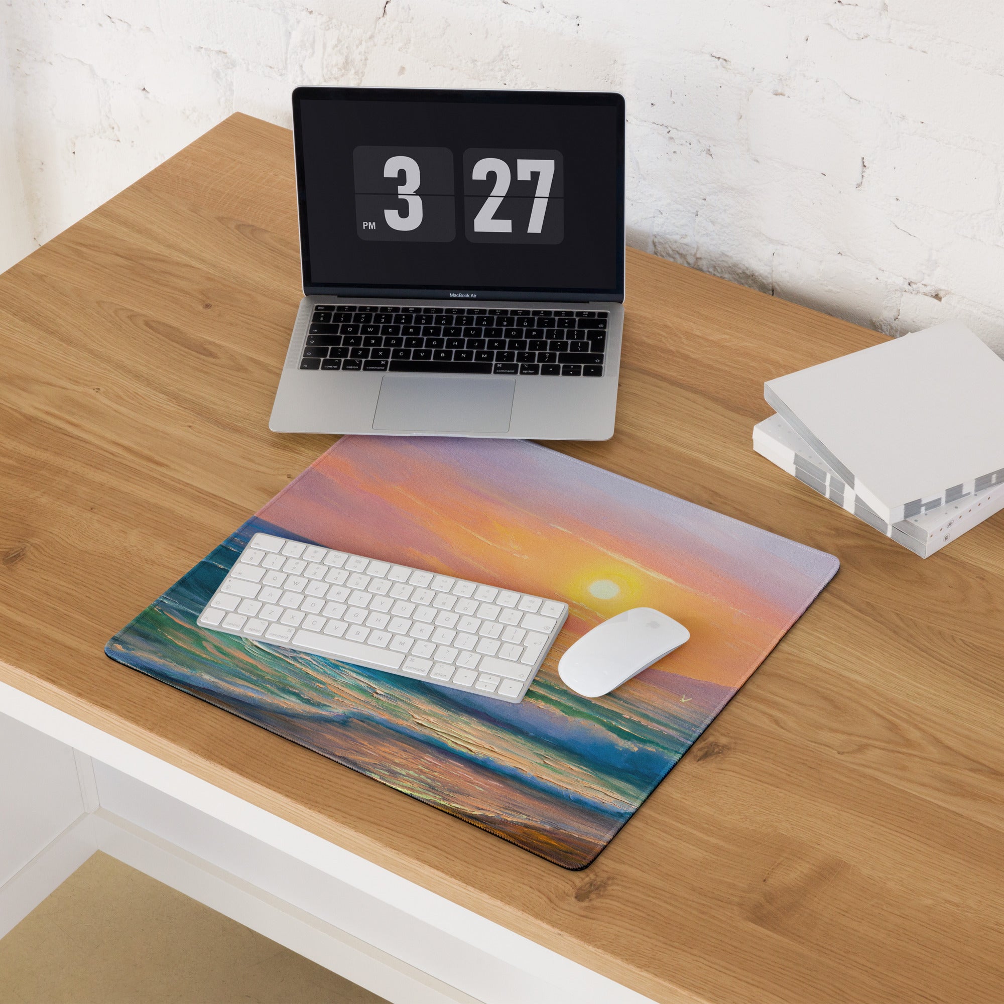 Sunset Seascape Gaming Mousepad - Gaming Mouse Pad Sunset Hues Pink Blue Desk Calm Mood Minimal Decor Niche Oil Painting