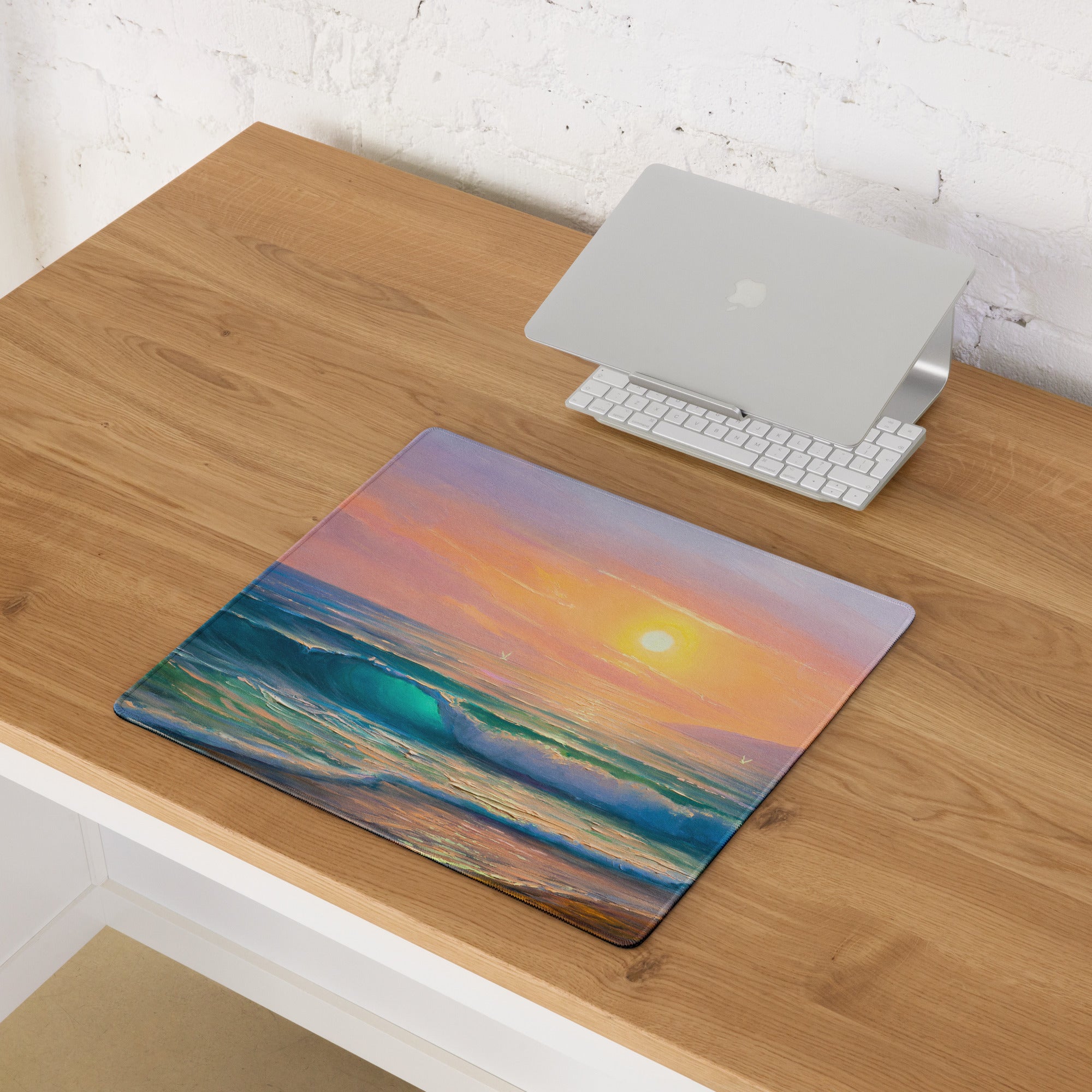 Sunset Seascape Gaming Mousepad - Gaming Mouse Pad Sunset Hues Pink Blue Desk Calm Mood Minimal Decor Niche Oil Painting