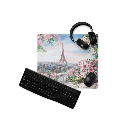 Parisian Floral Eiffel Mouse Pad - Mouse Pad Pastel Pink Blue Green Home Office Watercolor Floral Dreamy Paris Decor