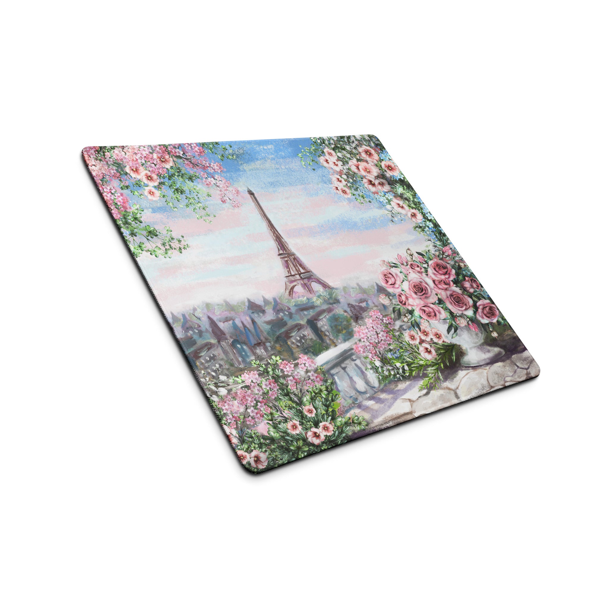 Parisian Floral Eiffel Mouse Pad - Mouse Pad Pastel Pink Blue Green Home Office Watercolor Floral Dreamy Paris Decor
