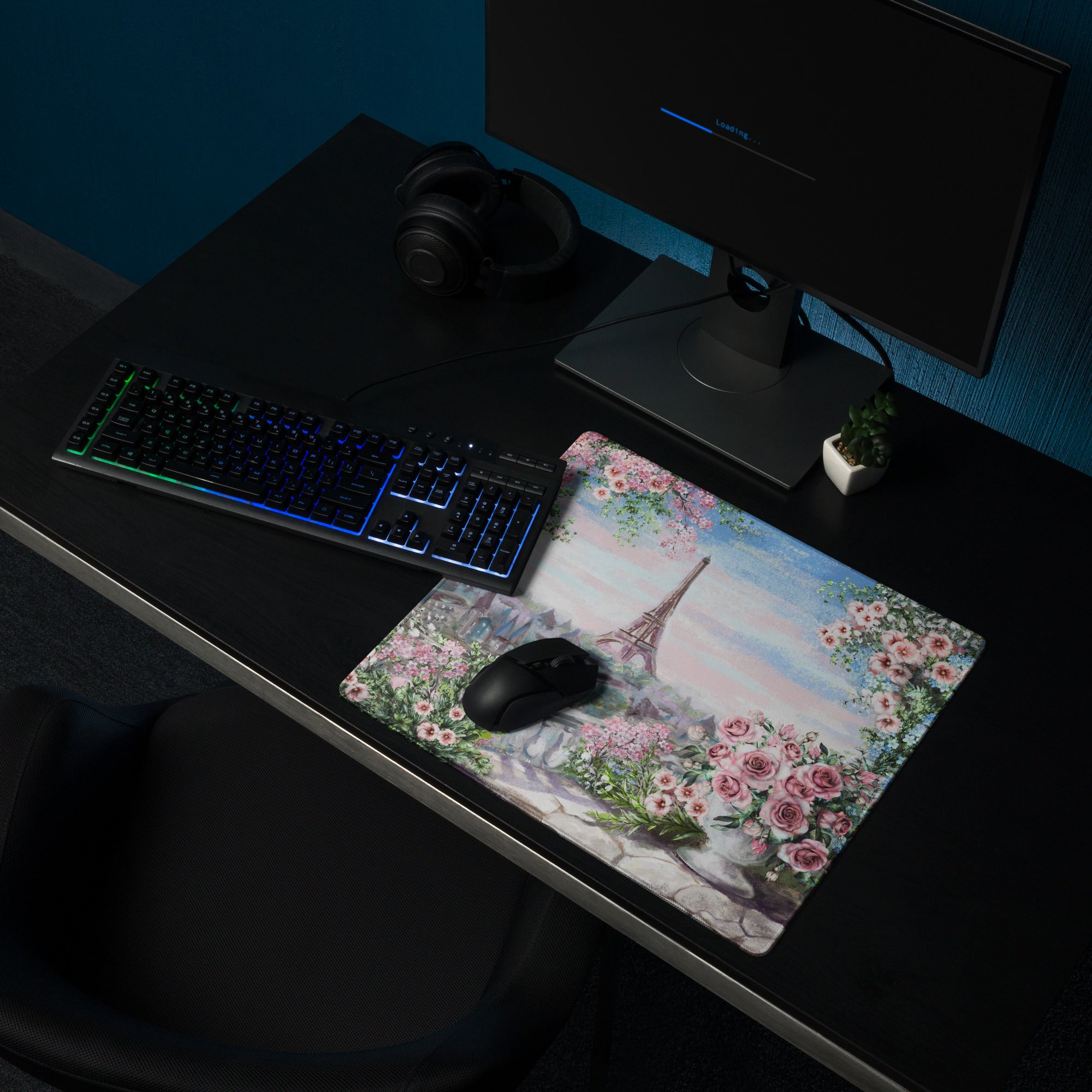 Parisian Floral Eiffel Mouse Pad - Mouse Pad Pastel Pink Blue Green Home Office Watercolor Floral Dreamy Paris Decor