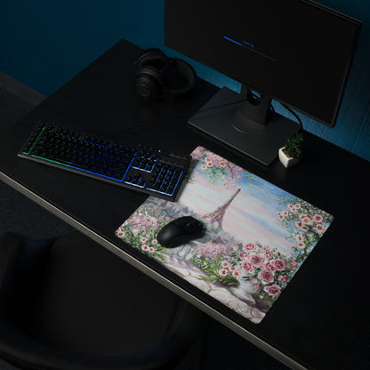 Parisian Floral Eiffel Mouse Pad - Mouse Pad Pastel Pink Blue Green Home Office Watercolor Floral Dreamy Paris Decor