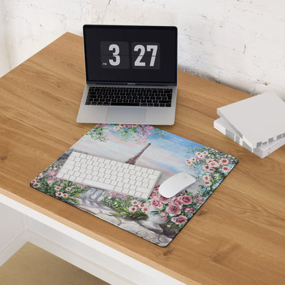 Parisian Floral Eiffel Mouse Pad - Mouse Pad Pastel Pink Blue Green Home Office Watercolor Floral Dreamy Paris Decor
