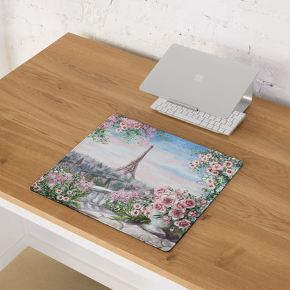 Parisian Floral Eiffel Mouse Pad - Mouse Pad Pastel Pink Blue Green Home Office Watercolor Floral Dreamy Paris Decor