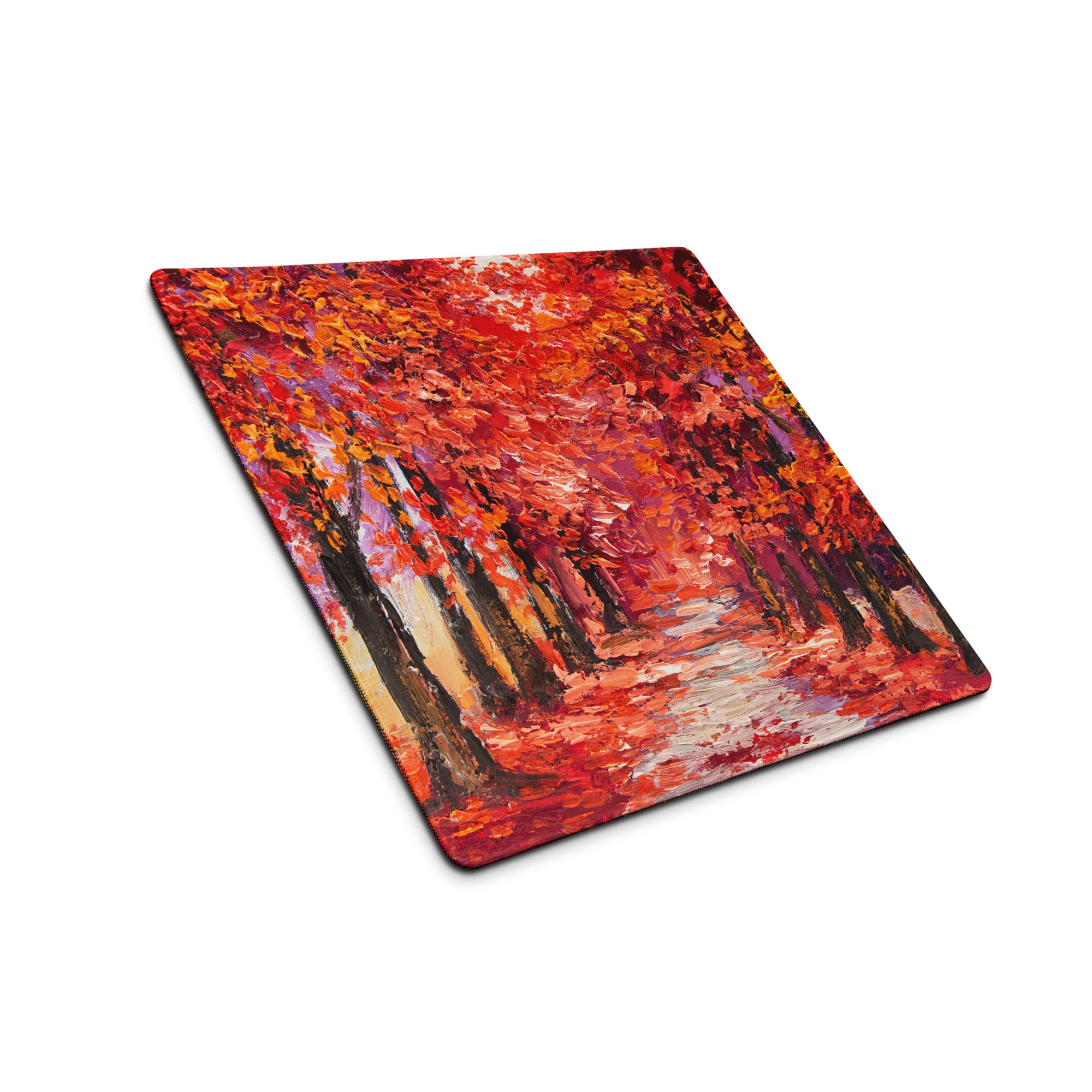Autumn Leaves Forest Art Mouse Pad - Autumn Leaves Forest, Orange Red Purple, Desk, Gaming; Impressionist Mood Cozy