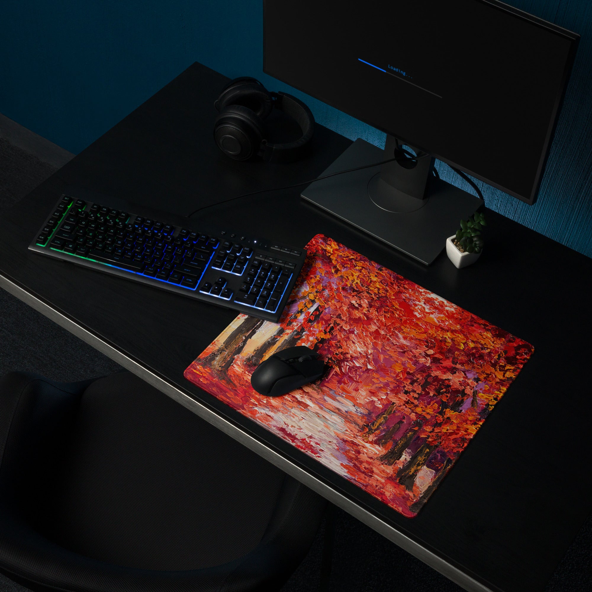 Autumn Leaves Forest Art Mouse Pad - Autumn Leaves Forest, Orange Red Purple, Desk, Gaming; Impressionist Mood Cozy