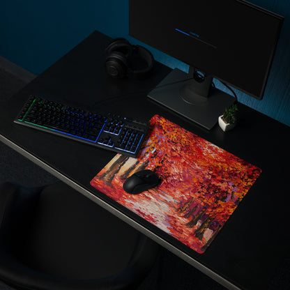 Autumn Leaves Forest Art Mouse Pad - Autumn Leaves Forest, Orange Red Purple, Desk, Gaming; Impressionist Mood Cozy