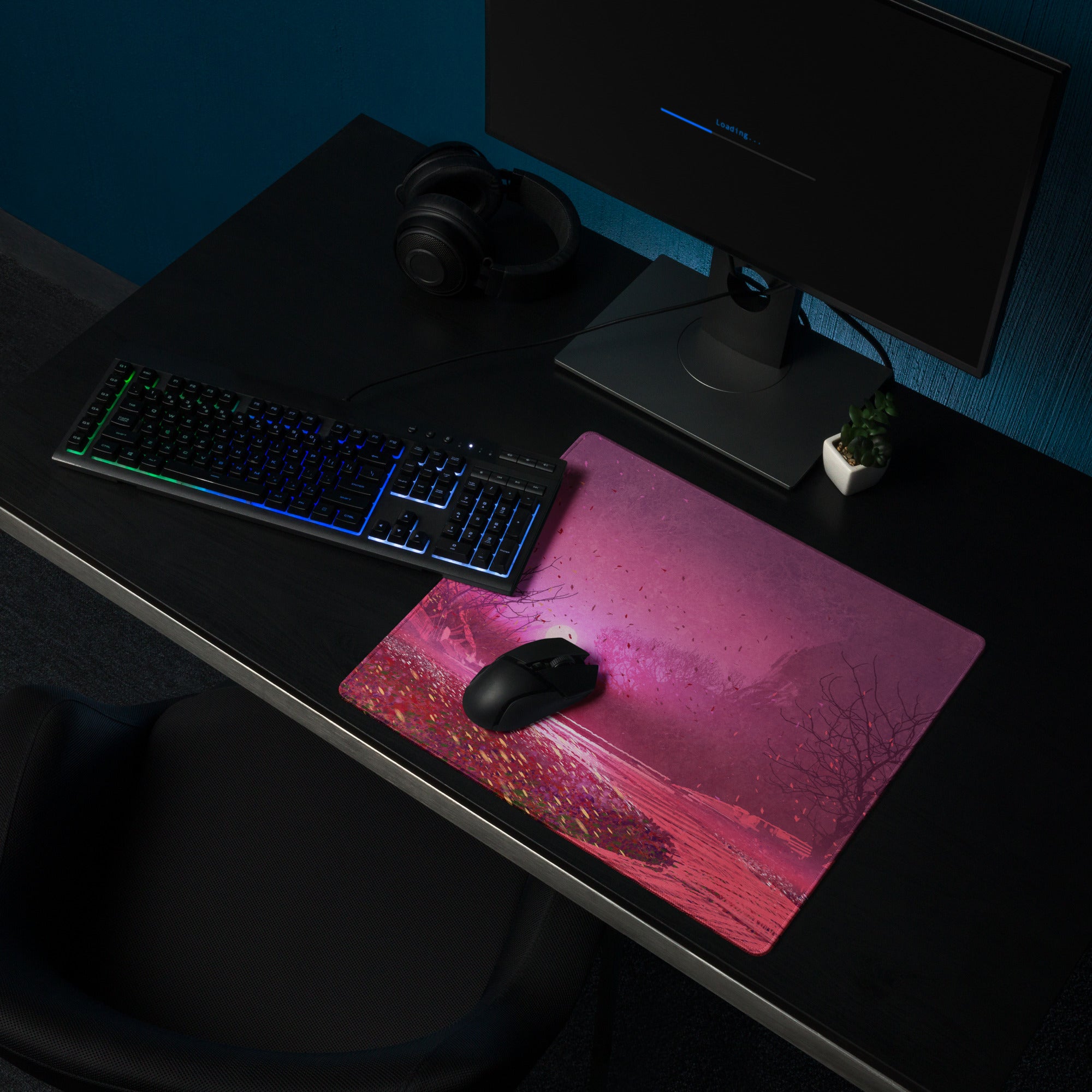 Purple Sunset Forest Mouse Pad - Mouse Pad Purple Pink Gradient Desktop Setup Modern Landscape Calm Mood Minimalist Decor Office Accessory Digital Art