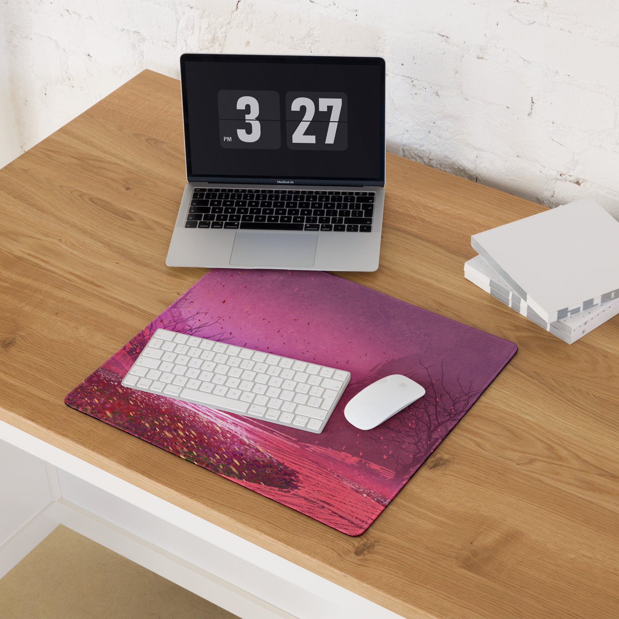 Purple Sunset Forest Mouse Pad - Mouse Pad Purple Pink Gradient Desktop Setup Modern Landscape Calm Mood Minimalist Decor Office Accessory Digital Art