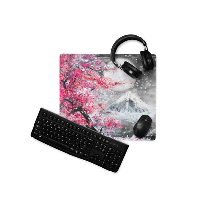 Blossom Pink Gaming Mouse Pad - Cherry Blossom Pink Gray Desk Mat Modern Floral Soft Mood Modern Decor Gaming