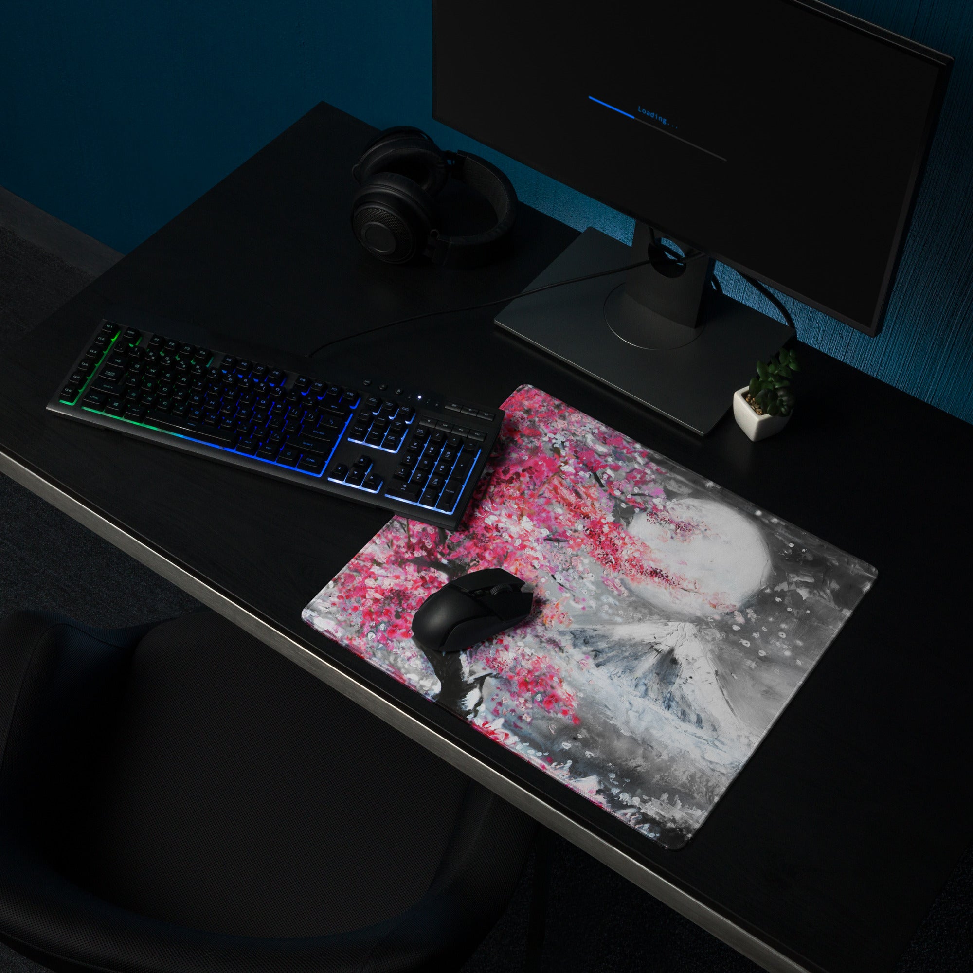 Blossom Pink Gaming Mouse Pad - Cherry Blossom Pink Gray Desk Mat Modern Floral Soft Mood Modern Decor Gaming