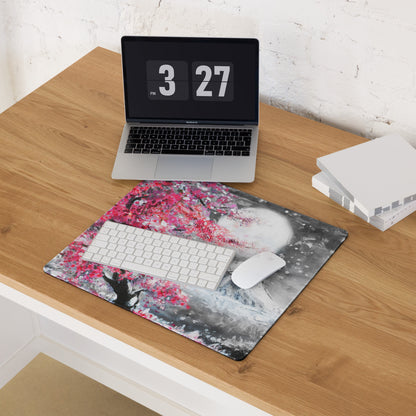 Blossom Pink Gaming Mouse Pad - Cherry Blossom Pink Gray Desk Mat Modern Floral Soft Mood Modern Decor Gaming