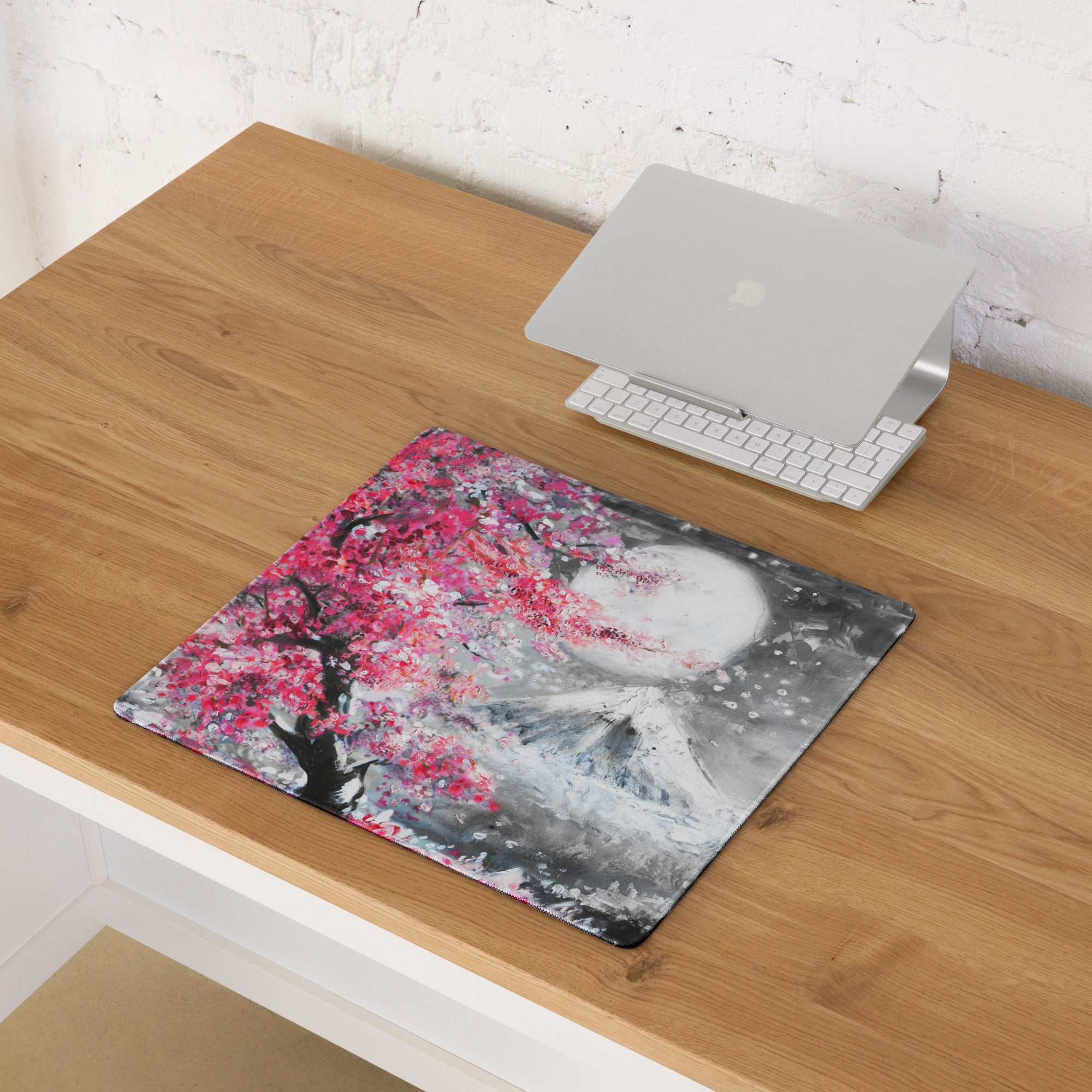 Blossom Pink Gaming Mouse Pad - Cherry Blossom Pink Gray Desk Mat Modern Floral Soft Mood Modern Decor Gaming