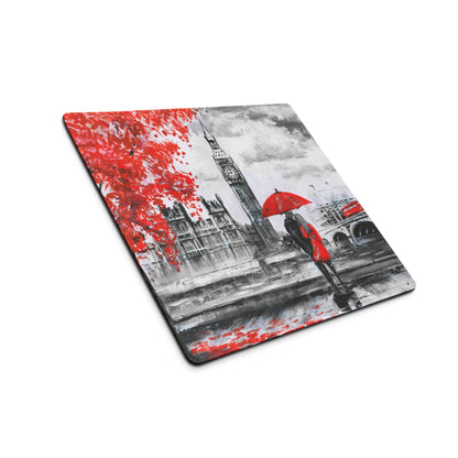 London Cityscape Red Accent Mouse Pad - London Cityscape Red Black White Gaming Modern Moody Urban Art Cityscape Pad