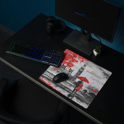 London Cityscape Red Accent Mouse Pad - London Cityscape Red Black White Gaming Modern Moody Urban Art Cityscape Pad