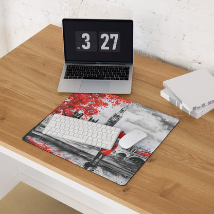 London Cityscape Red Accent Mouse Pad - London Cityscape Red Black White Gaming Modern Moody Urban Art Cityscape Pad
