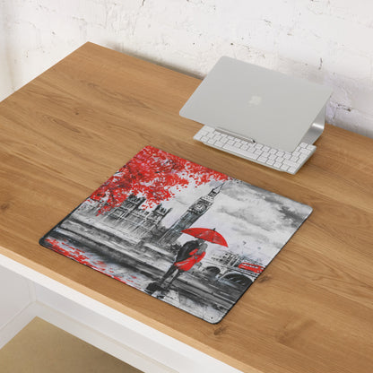 London Cityscape Red Accent Mouse Pad - London Cityscape Red Black White Gaming Modern Moody Urban Art Cityscape Pad