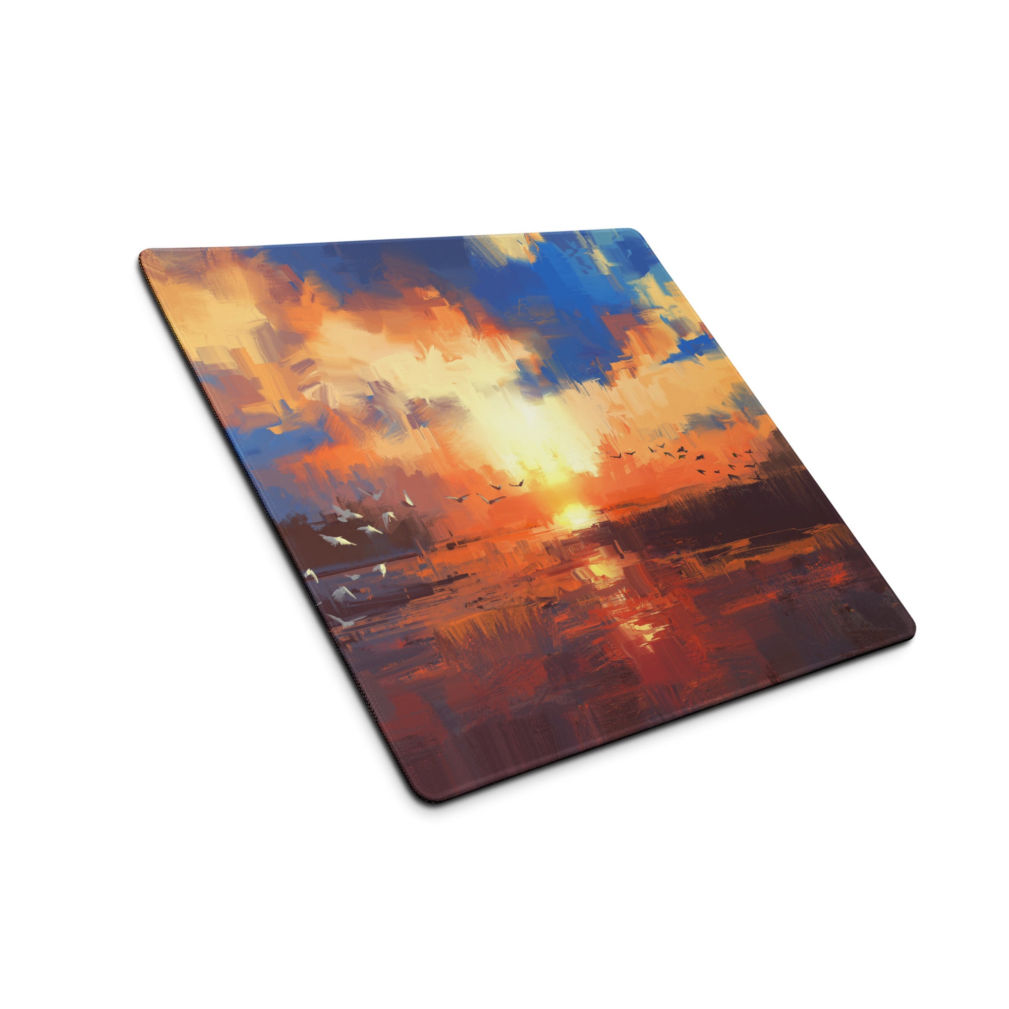 Sunset Abstract Gaming Desk Mat - Abstract Sunset Blue Orange Desk Impressionist Warm Mood Modern Decor Desk Mat Digital