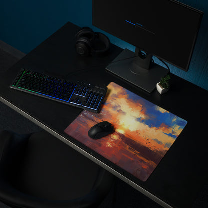 Sunset Abstract Gaming Desk Mat - Abstract Sunset Blue Orange Desk Impressionist Warm Mood Modern Decor Desk Mat Digital
