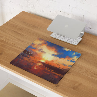 Sunset Abstract Gaming Desk Mat - Abstract Sunset Blue Orange Desk Impressionist Warm Mood Modern Decor Desk Mat Digital