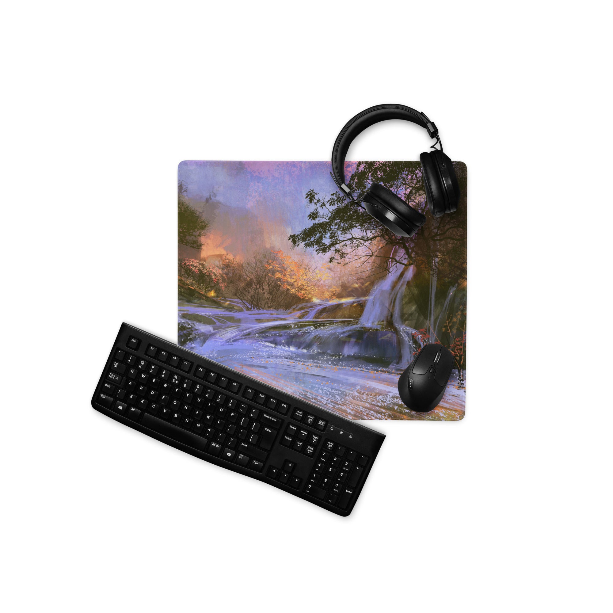 Forest Mist Large Gaming Mouse Pad - Gaming Mouse Pad Purple Blue Forest Setup Landscape Art Calm Mood Printed Fabric