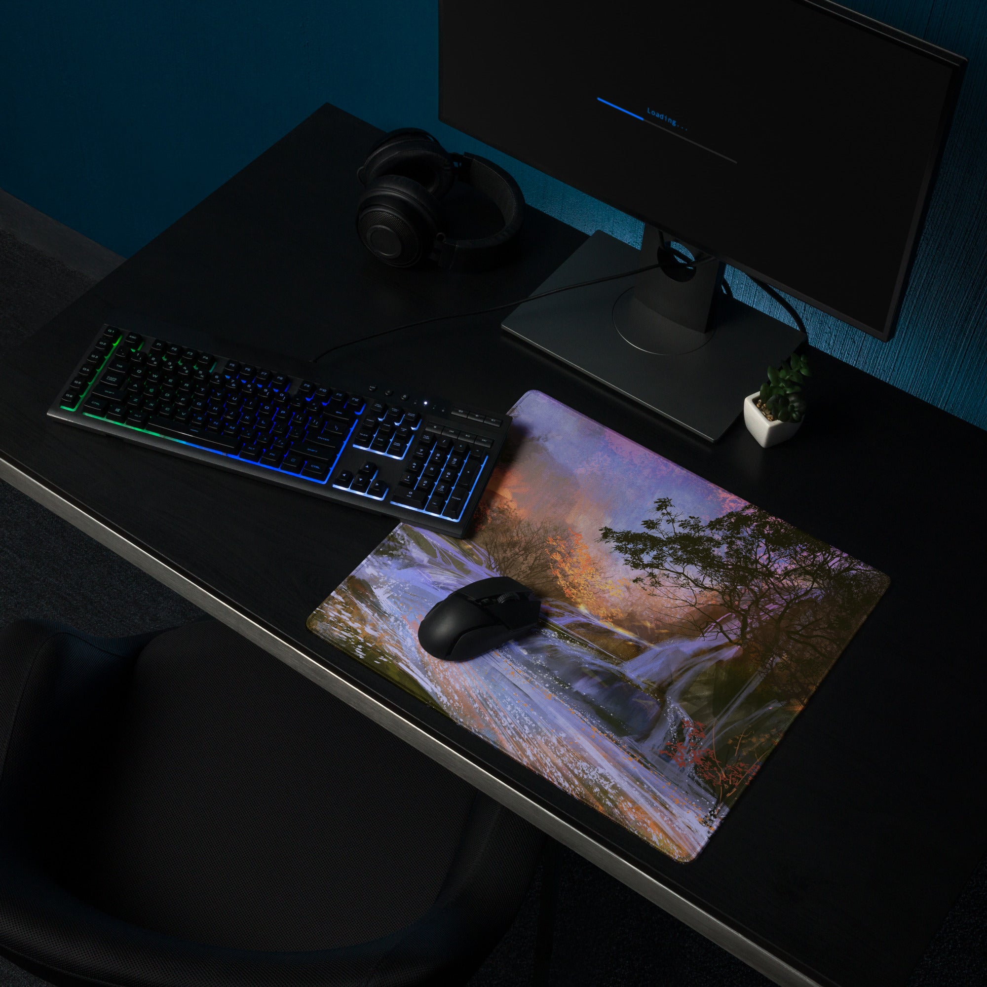 Forest Mist Large Gaming Mouse Pad - Gaming Mouse Pad Purple Blue Forest Setup Landscape Art Calm Mood Printed Fabric