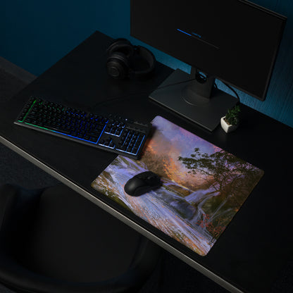 Forest Mist Large Gaming Mouse Pad - Gaming Mouse Pad Purple Blue Forest Setup Landscape Art Calm Mood Printed Fabric