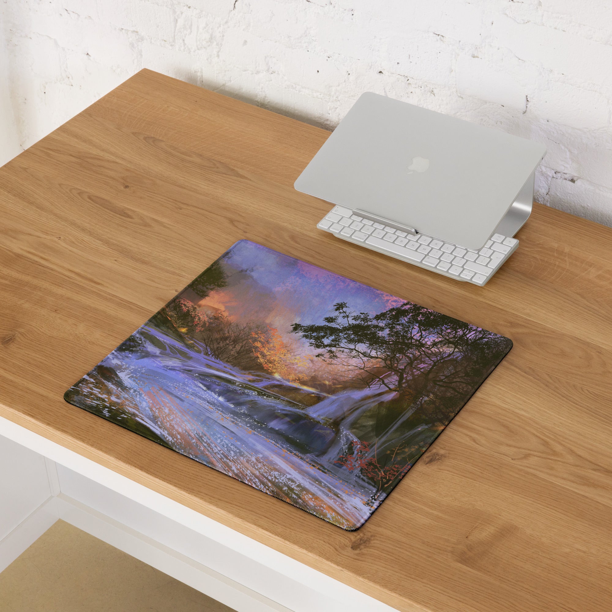 Forest Mist Large Gaming Mouse Pad - Gaming Mouse Pad Purple Blue Forest Setup Landscape Art Calm Mood Printed Fabric