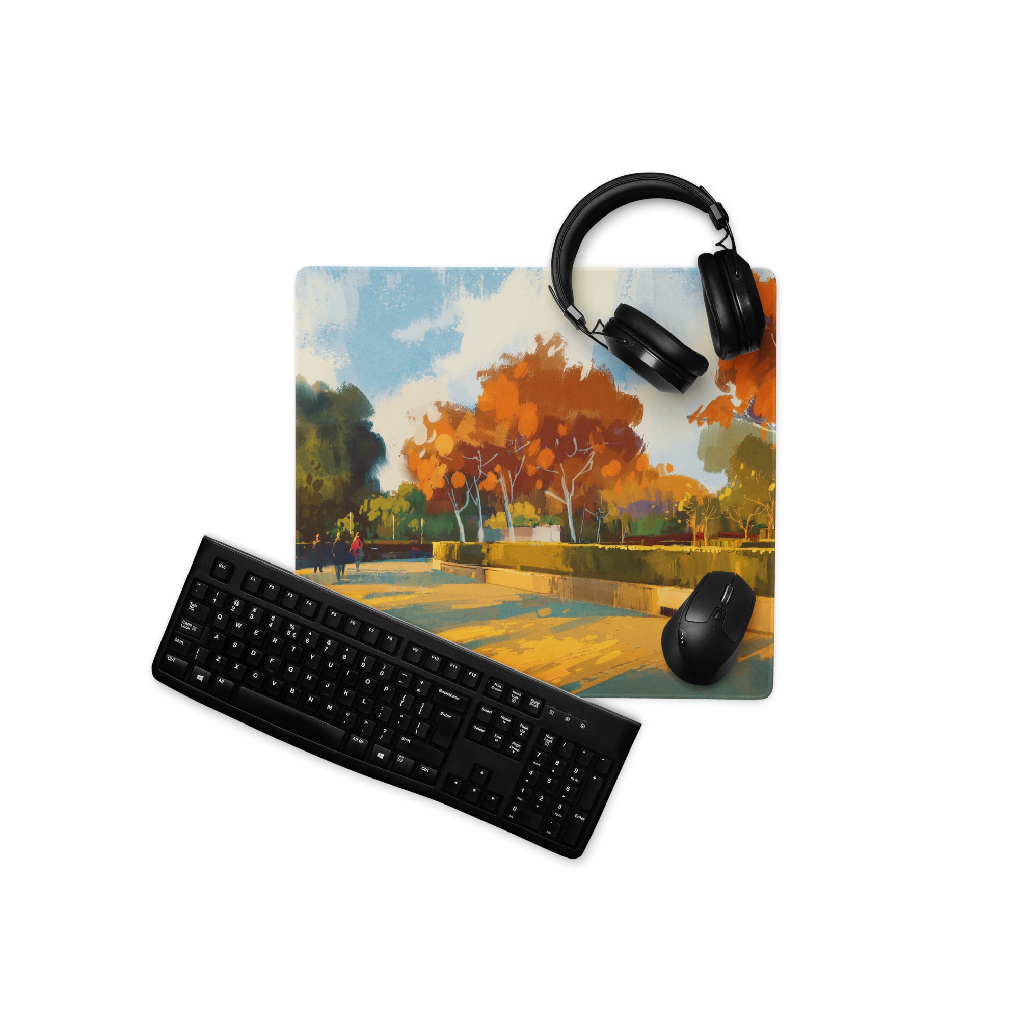 Autumn Orchard Abstract Mouse Pad - Autumn Orchard Orange Desk Abstract Vibrant Mood Modern Rustic Desk Mat Oil Painting