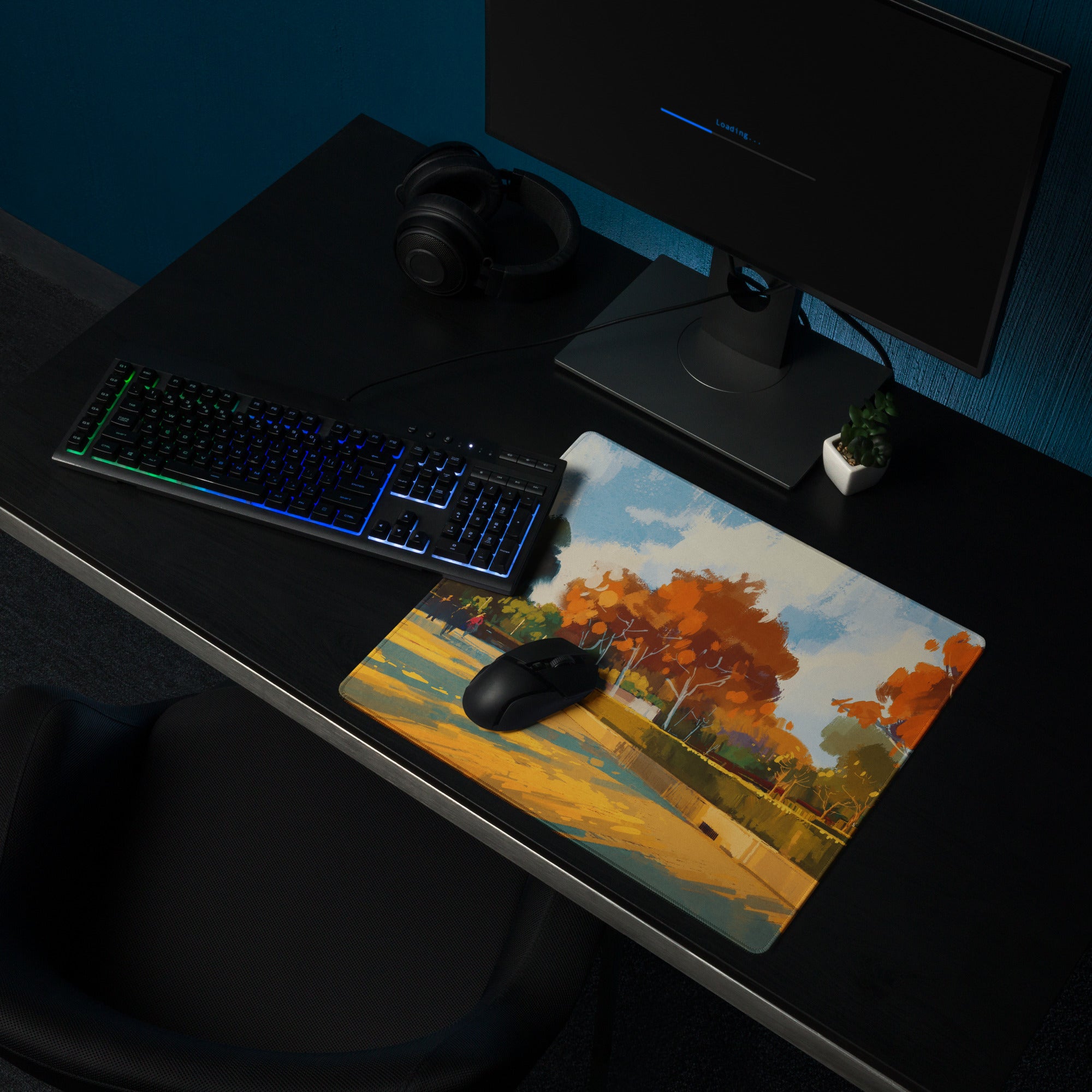 Autumn Orchard Abstract Mouse Pad - Autumn Orchard Orange Desk Abstract Vibrant Mood Modern Rustic Desk Mat Oil Painting