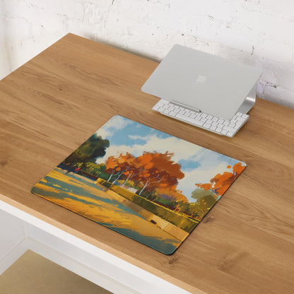 Autumn Orchard Abstract Mouse Pad - Autumn Orchard Orange Desk Abstract Vibrant Mood Modern Rustic Desk Mat Oil Painting