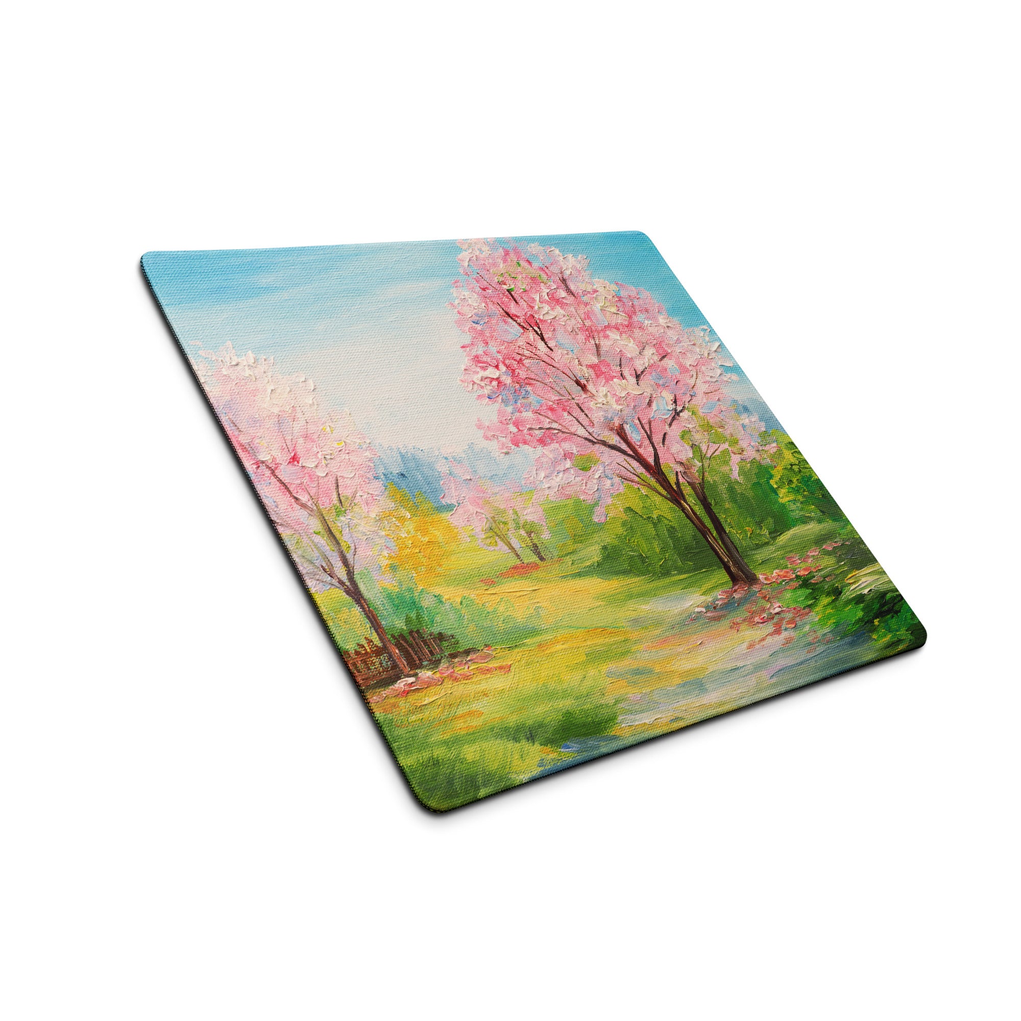 Cherry Blossom Landscape Mouse Pad - Mouse Pad Pink Blue Green Desk Impressionist Calm Mood Pastel Decor Soft Oil