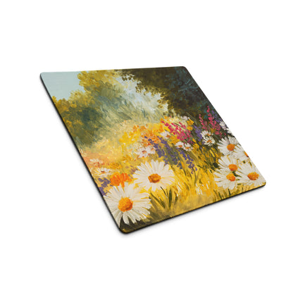 Daisy Field Impressionist Mouse Pad - Daisies Yellow White Green Home Office Impressionist Bright Desk Mat Oil Painting