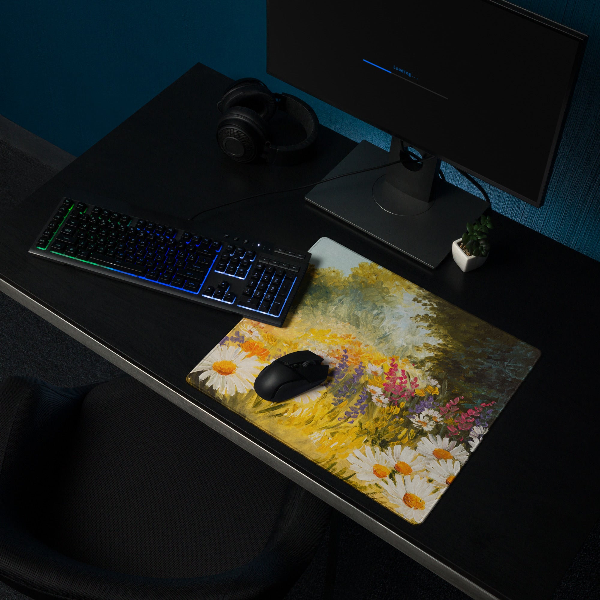 Daisy Field Impressionist Mouse Pad - Daisies Yellow White Green Home Office Impressionist Bright Desk Mat Oil Painting