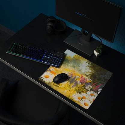 Daisy Field Impressionist Mouse Pad - Daisies Yellow White Green Home Office Impressionist Bright Desk Mat Oil Painting