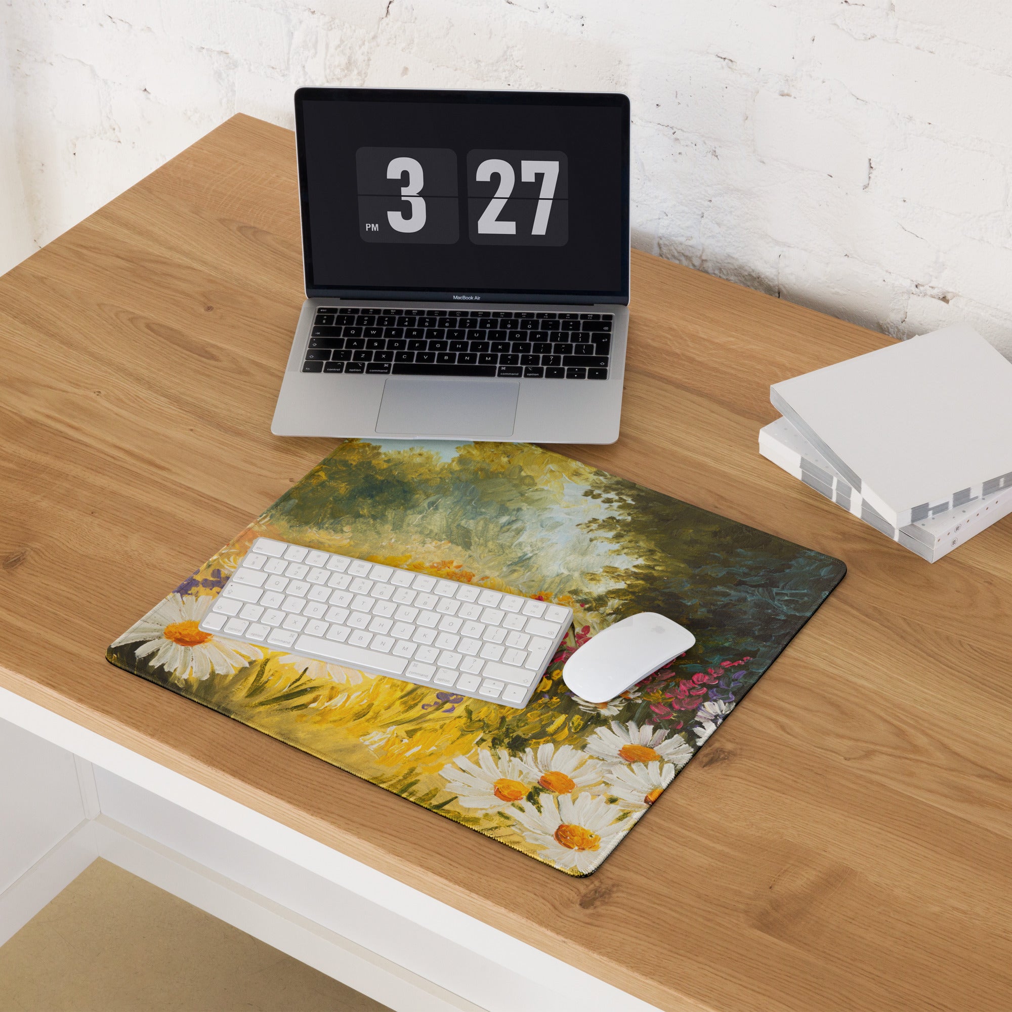 Daisy Field Impressionist Mouse Pad - Daisies Yellow White Green Home Office Impressionist Bright Desk Mat Oil Painting
