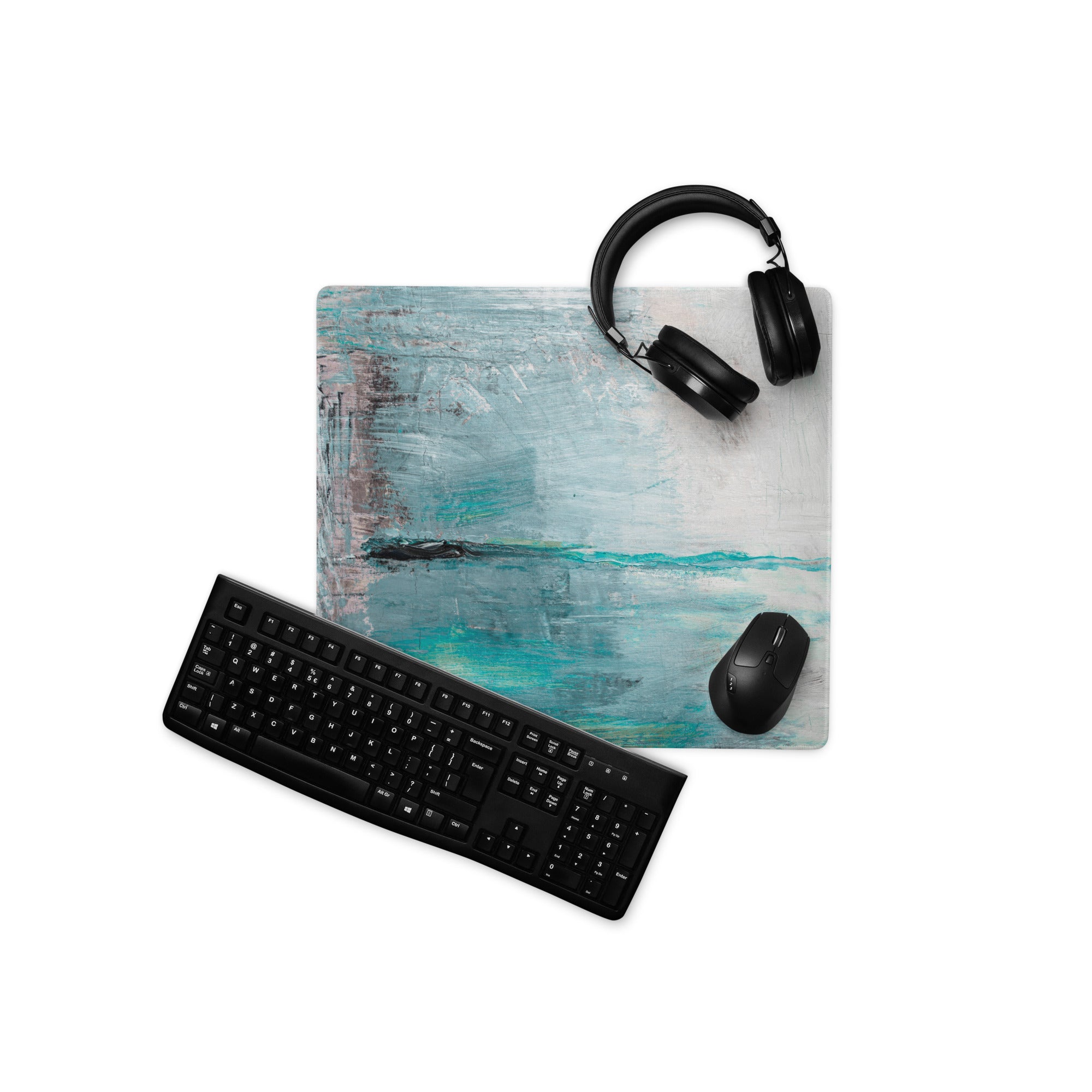 Azure Wave Abstract Pad - Mouse Pad For Gaming Desk Ocean Blue Teal Pink Gray Abstract Digital