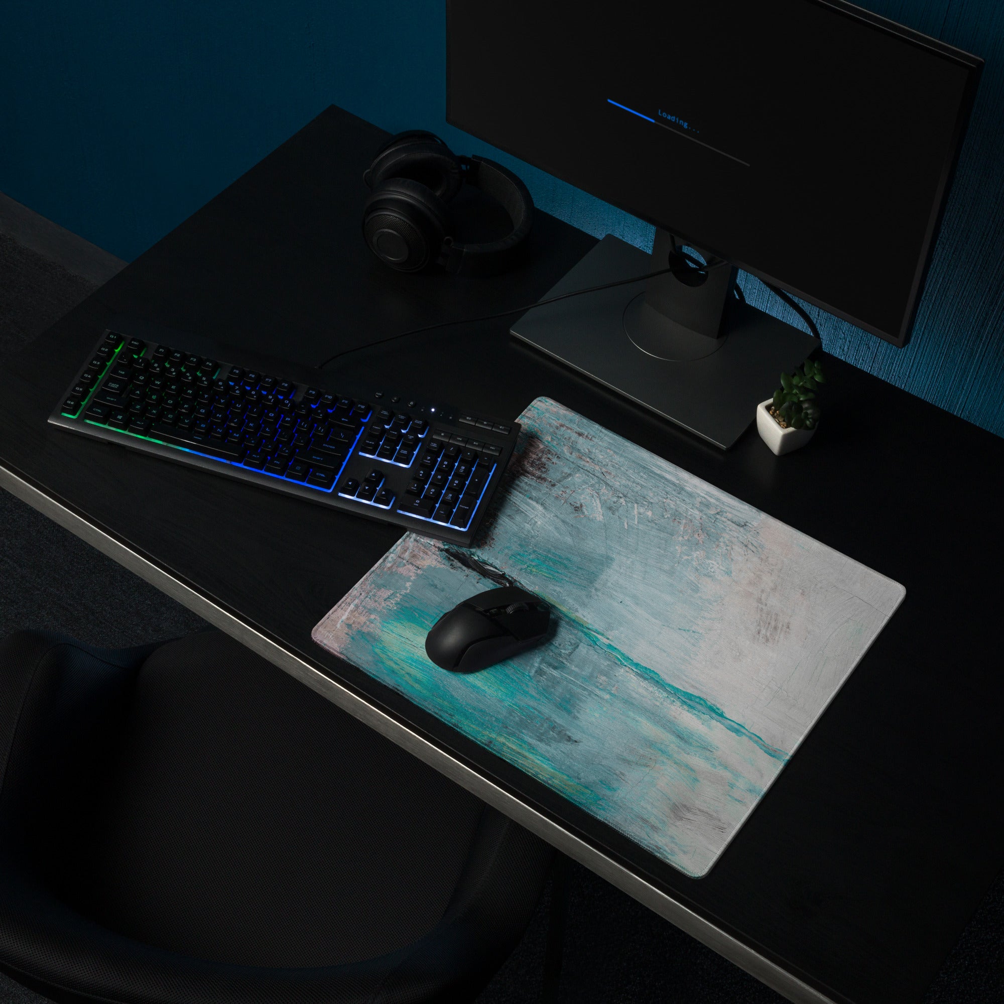 Azure Wave Abstract Pad - Mouse Pad For Gaming Desk Ocean Blue Teal Pink Gray Abstract Digital