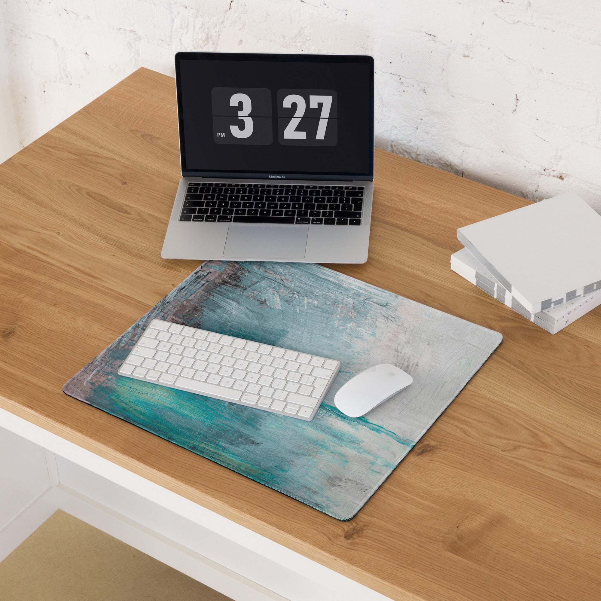 Azure wave abstract pad rectangular mouse pad with textured teal gray design for gaming desk ocean blue pink gray abstract digital