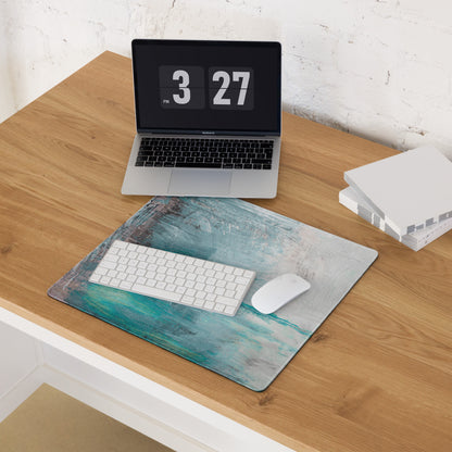 Azure Wave Abstract Pad - Mouse Pad For Gaming Desk Ocean Blue Teal Pink Gray Abstract Digital
